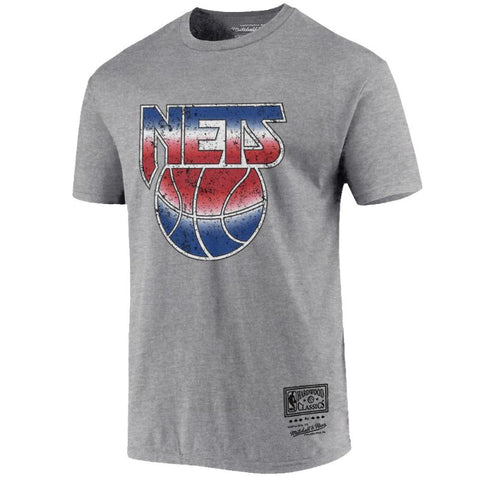 Mitchell and Ness NJ Nets Distressed Logo Tee